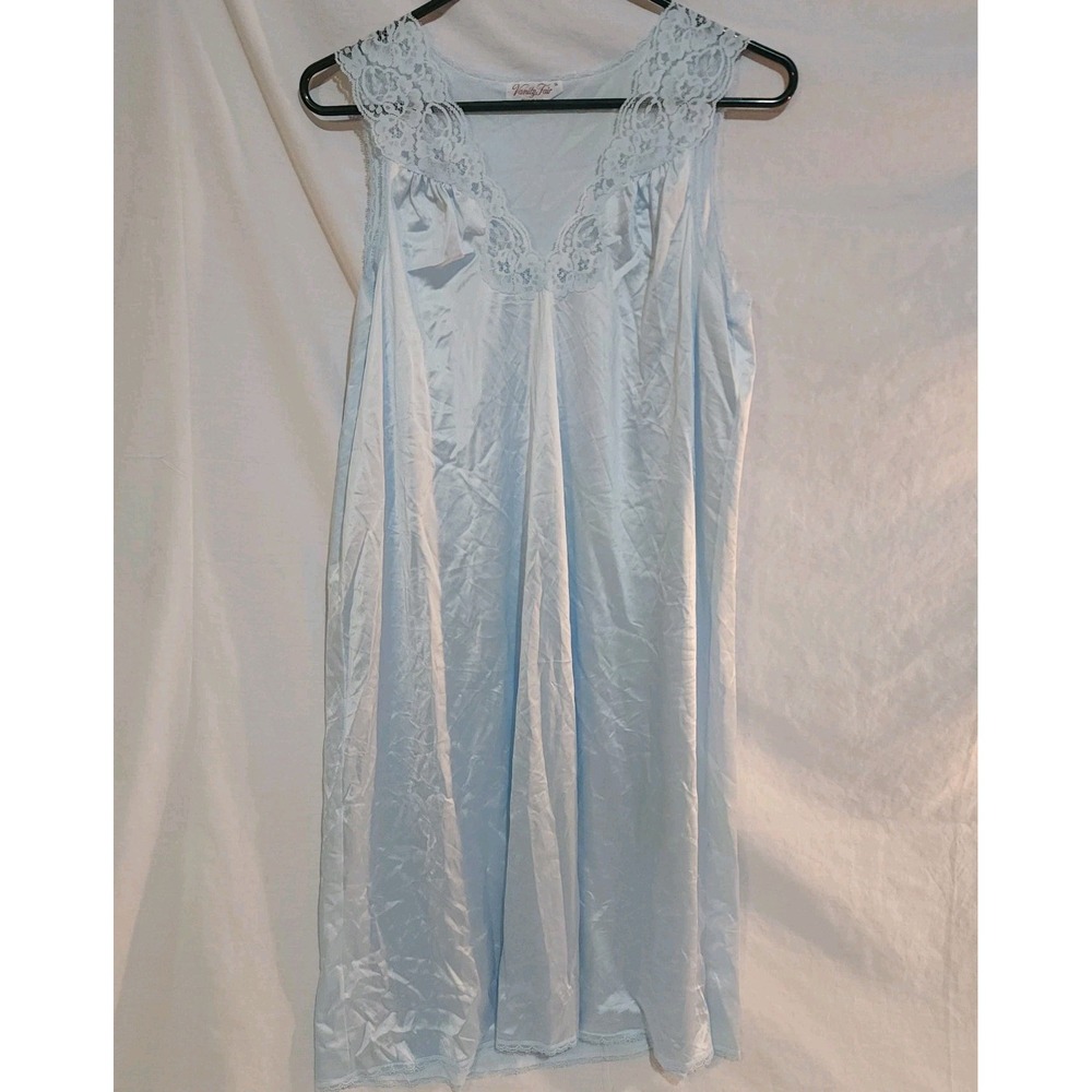 Vanity Fair Small Pleated Nightgown Vintage Blue Silky Babydoll Fairy Dupont